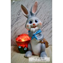 雙喜天灰兔兔--藍領巾盆栽造型