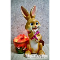 雙喜橘黃兔兔--粉紅領巾盆栽造型